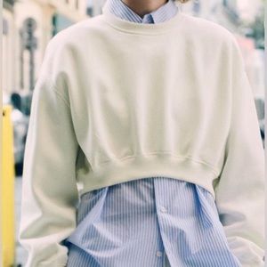 Zara Cropped Off White Sweatshirt Sz. S